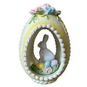 Yellow Floral Easter Egg with Bunny and Pastel Eggs Spring Decor NEW